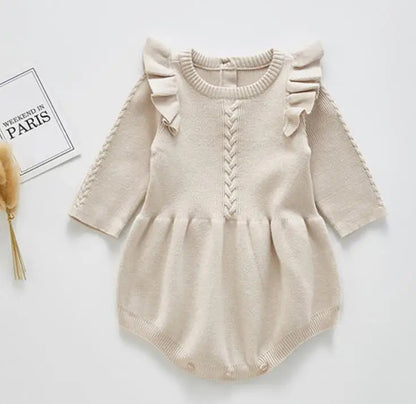 Spring Baby Clothes Girls Romper Autumn Long Sleeve Baby Girl Knit Hollow Out Rompers Baby Jumpsuit Baby Clothes B93H36 Khaki