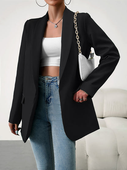 Lapel Collar Long Sleeve Blazer Black