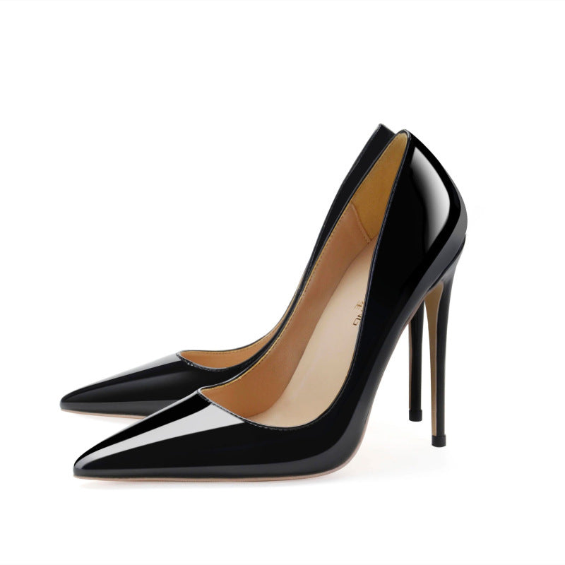 Classic Patent Leather Pointed-Toe Stiletto Heels – Single Shoes for Women Black 8cm