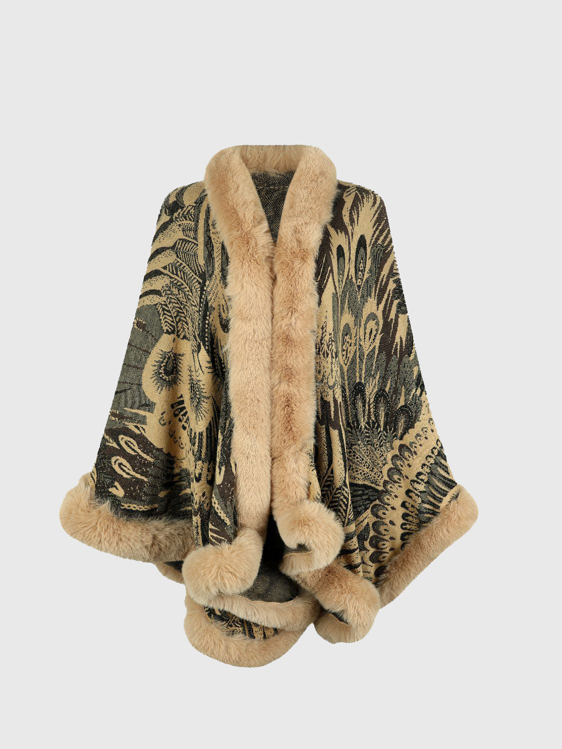 Printed Open Front Poncho Khaki One Size