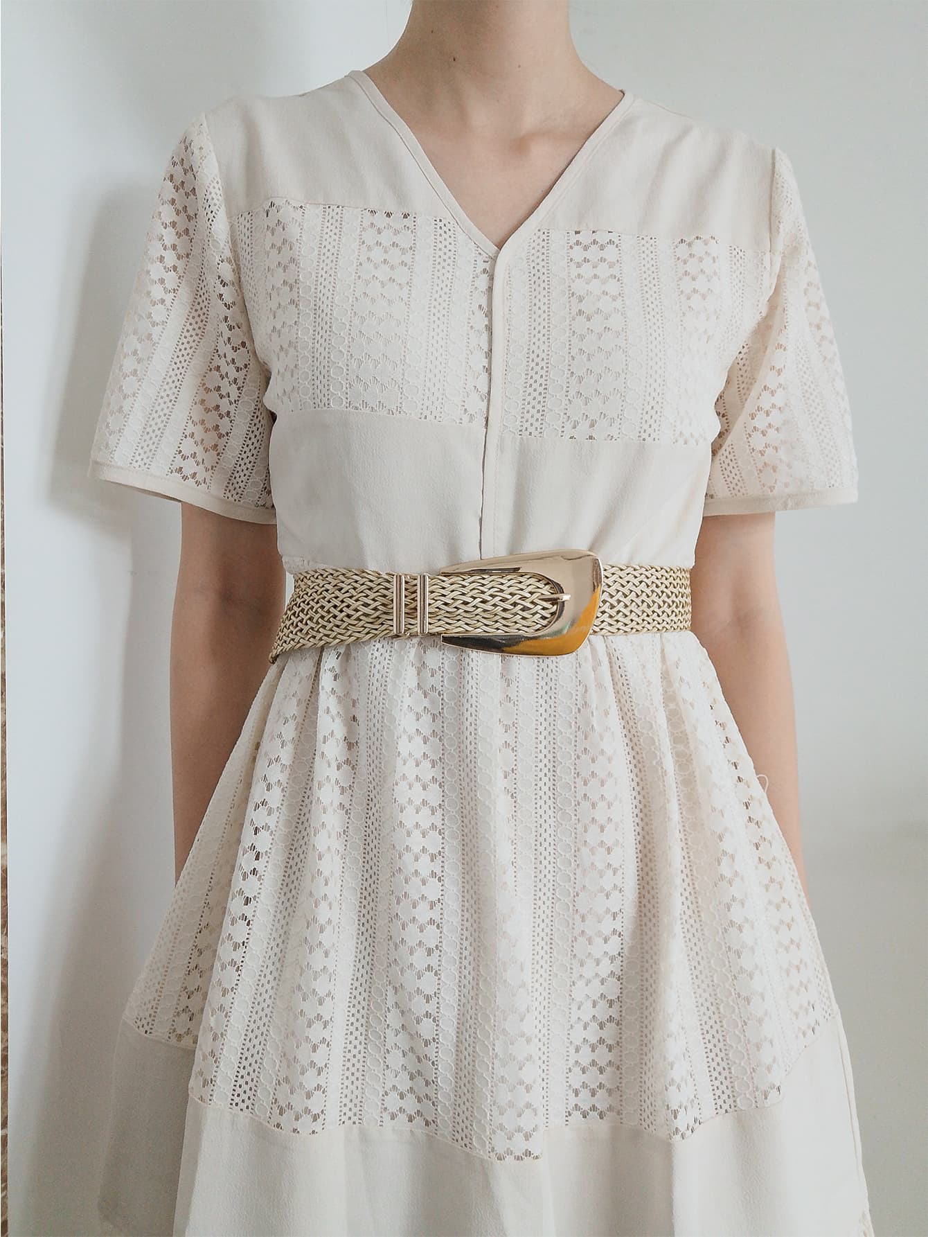 Irregular Buckle Braid Belt Gold One Size