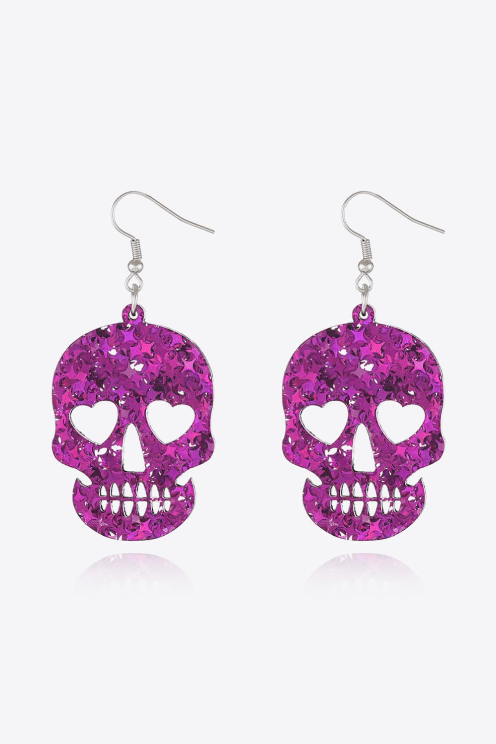 Acrylic Skull Drop Earrings for Halloween Red-Violet One Size
