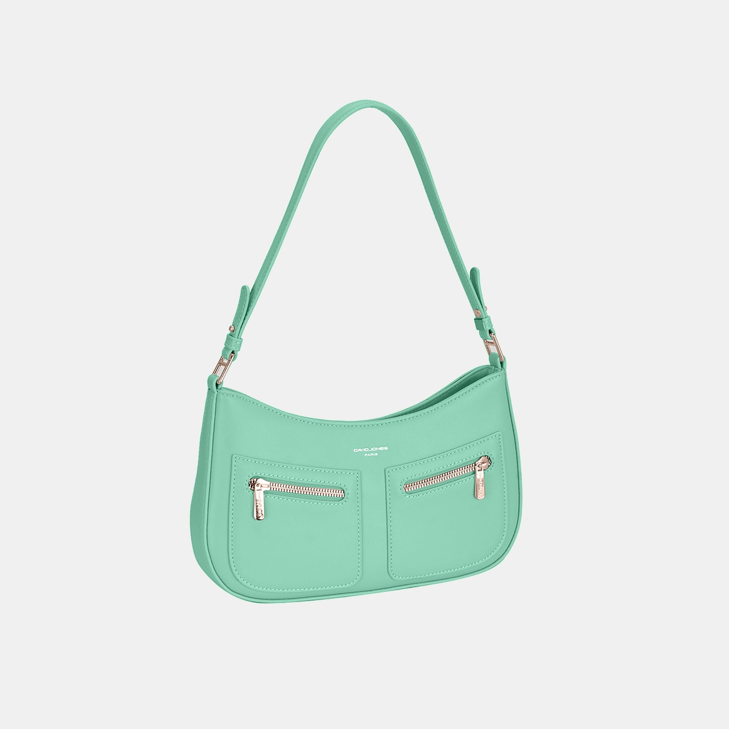 David Jones Front Double Zip Design PU Leather Shoulder Bag Green One Size