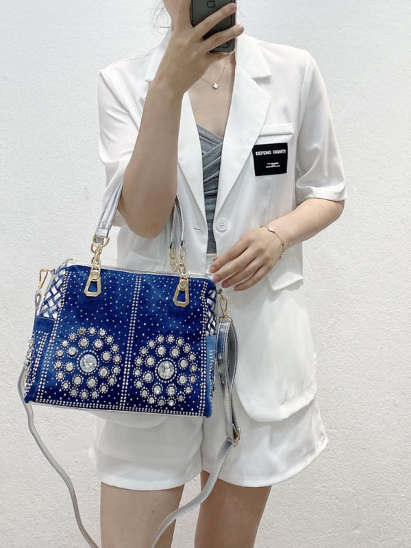 Denim bag canvas hand-held diamond shoulder crossbody bag tote bag