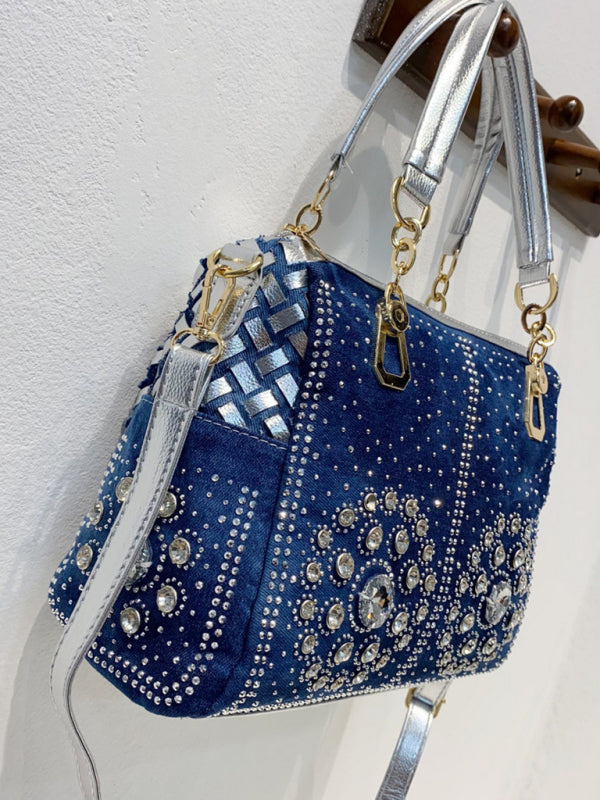 Denim bag canvas hand-held diamond shoulder crossbody bag tote bag