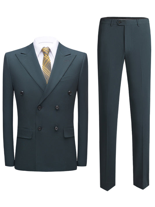 Men’s Slim Fit Business Two-Piece Suit – Elegant Blazer & Trousers Set for Formal and Professional Occasions Green black jasper