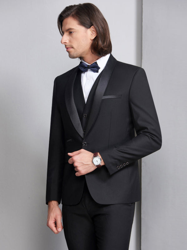 Slim Fit Three-Piece Business Suit for Men – Elegant Blazer, Waistcoat & Trousers Set for Professional & Formal Occasions