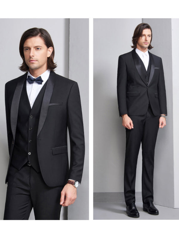 Slim Fit Three-Piece Business Suit for Men – Elegant Blazer, Waistcoat & Trousers Set for Professional & Formal Occasions