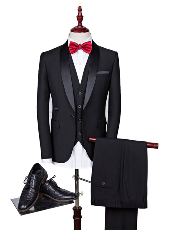 Slim Fit Three-Piece Business Suit for Men – Elegant Blazer, Waistcoat & Trousers Set for Professional & Formal Occasions