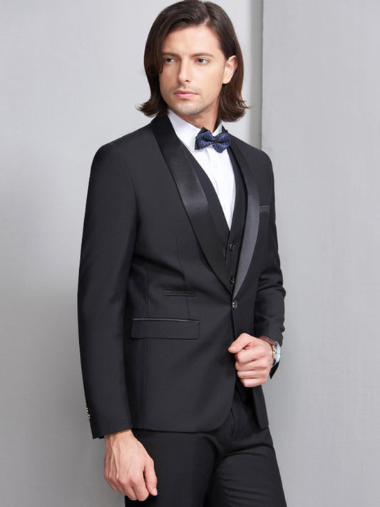 Slim Fit Three-Piece Business Suit for Men – Elegant Blazer, Waistcoat & Trousers Set for Professional & Formal Occasions Black