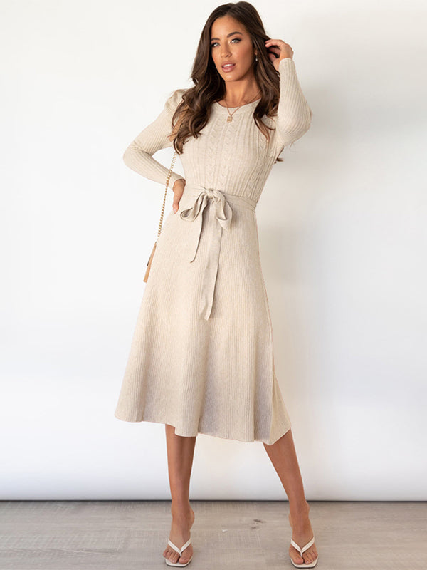 Women's Long Sleeve Cable Knit Sweater Dresses